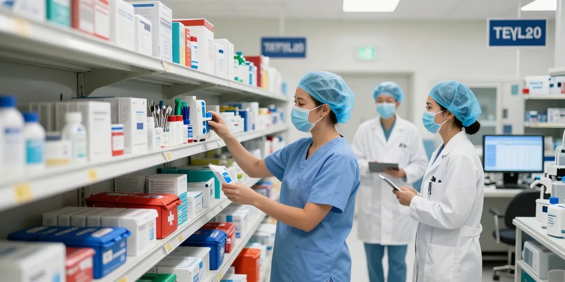 Medical supplies USA organized in a modern facility with healthcare professionals inspecting quality equipment and tools.